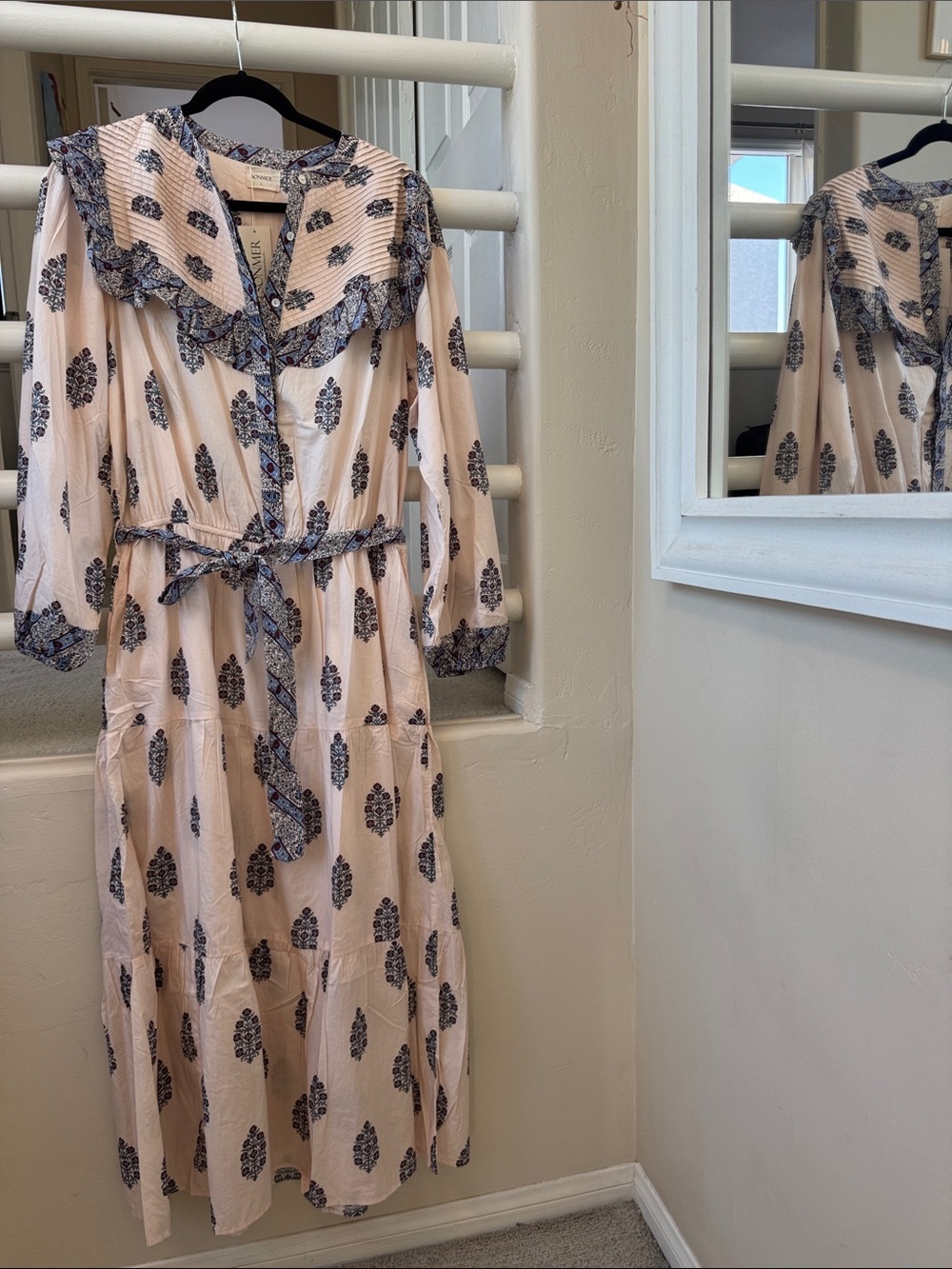 Sonmer Boho Floral Tie-Waist Long Dress in Blush NWT